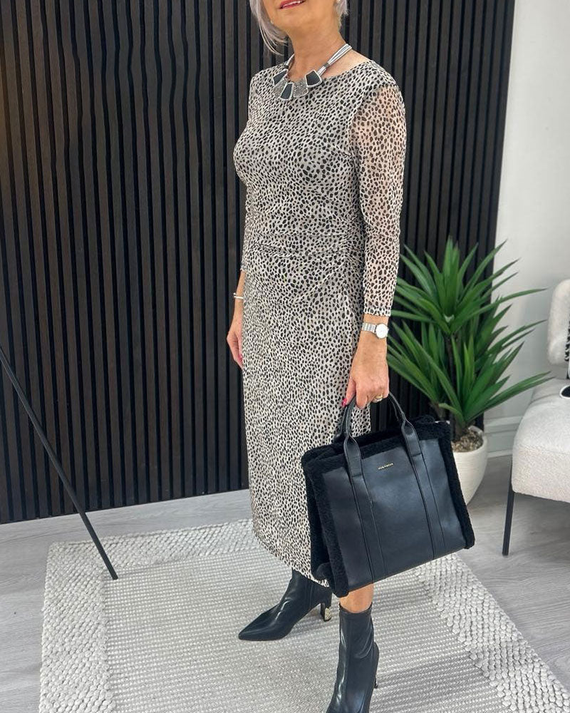 Leopard Print Maxi Dress with Round Neck