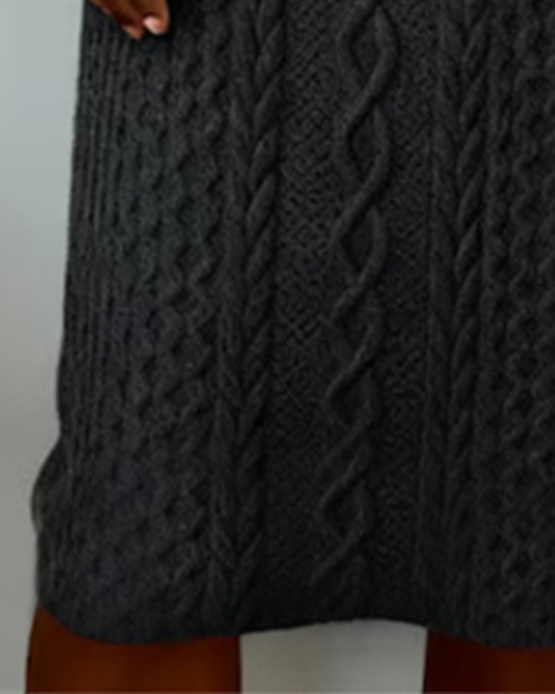 Collared Patchwork Dress in Denim Cable Knit