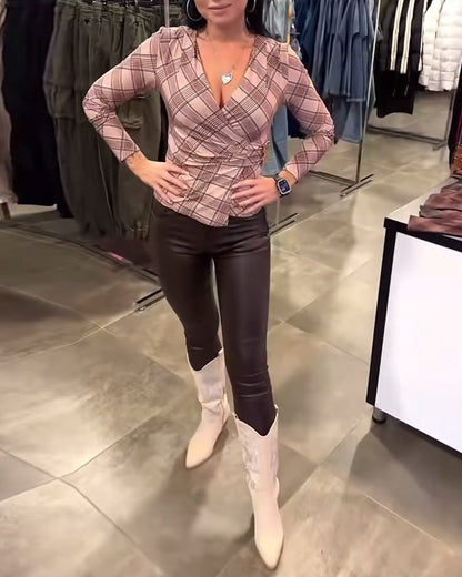 Fitted Plaid Waist Top