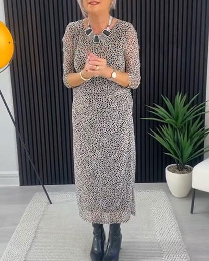 Leopard Print Maxi Dress with Round Neck