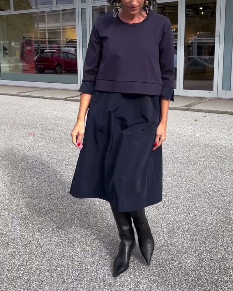 Chic Patchwork Round Neck Dress