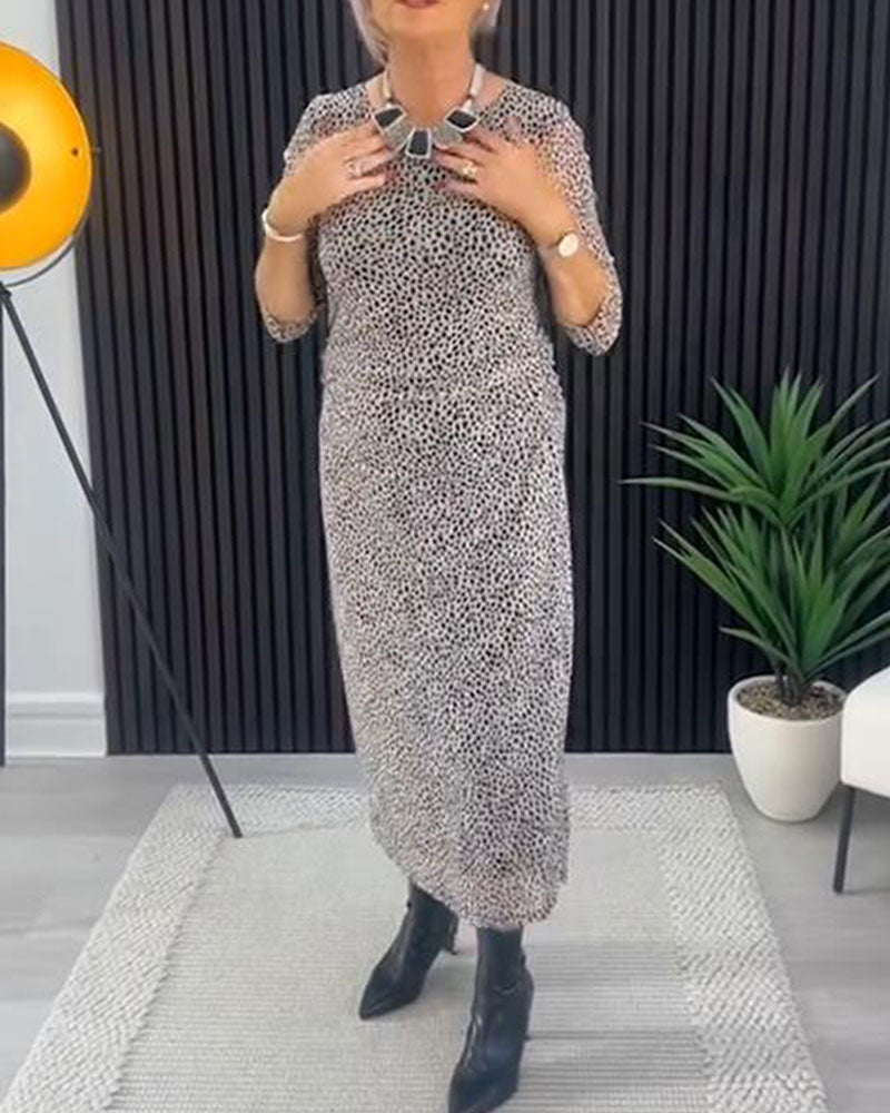 Leopard Print Maxi Dress with Round Neck