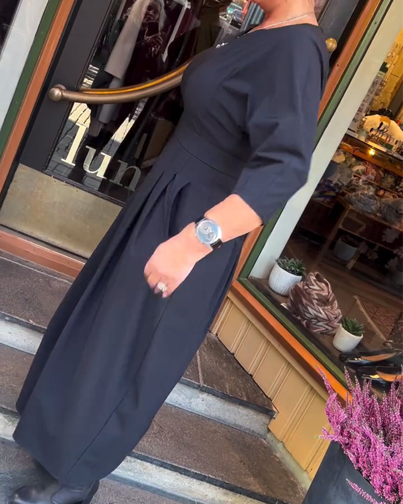 Slit Dress with Lantern Sleeves