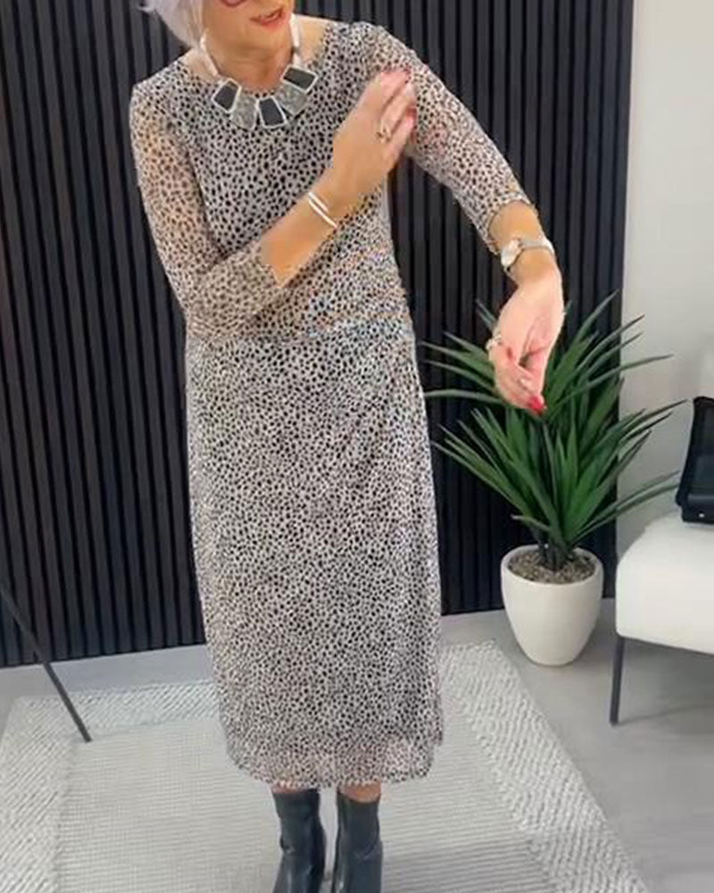 Leopard Print Maxi Dress with Round Neck