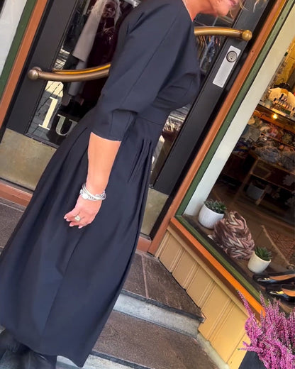 Slit Dress with Lantern Sleeves