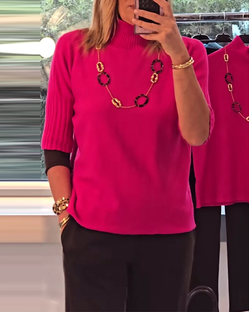 Cozy Solid Color Pullover Sweater for Everyday Wear