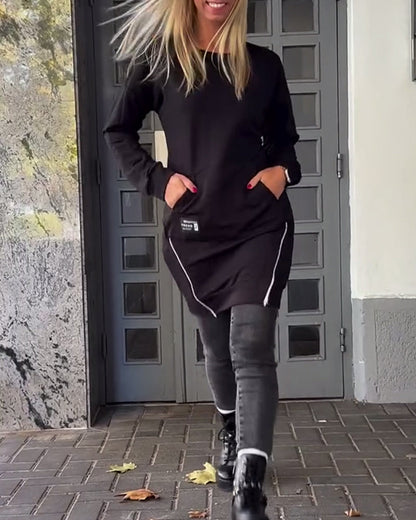 Casual Long-Sleeve Zipper Dress