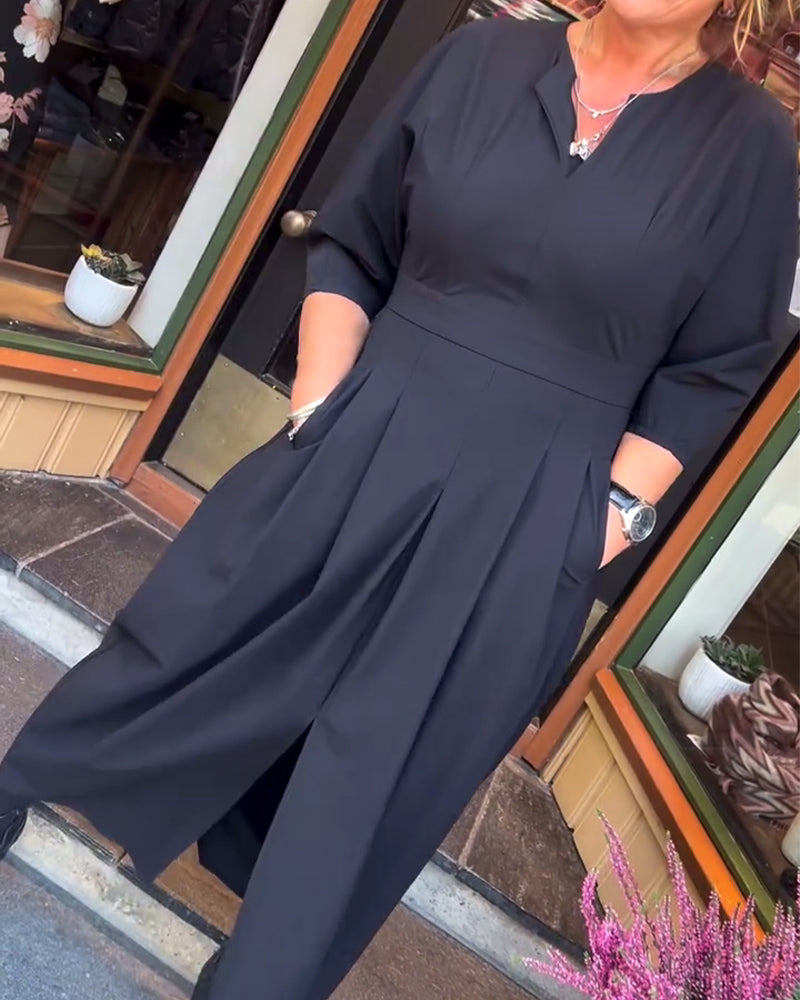 Slit Dress with Lantern Sleeves