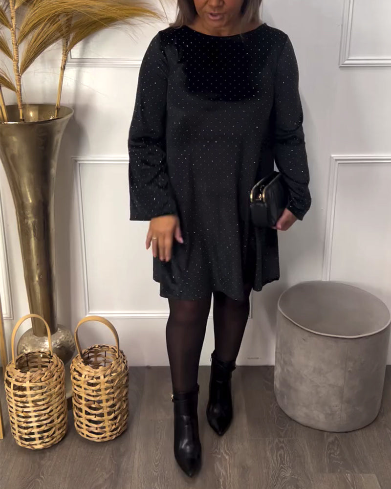 Rhinestone-Embellished Round Neck Dress