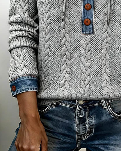 Color-Blocked Hooded Long Sleeve Button-Up