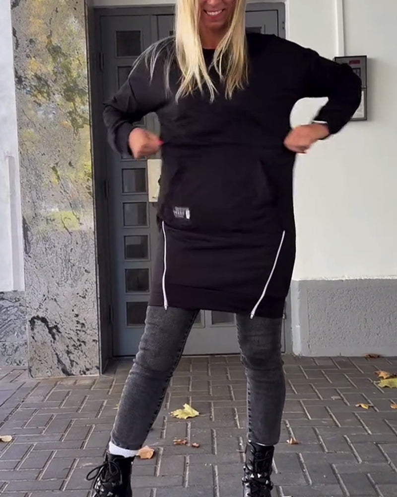 Casual Long-Sleeve Zipper Dress
