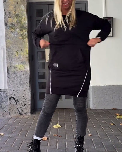 Casual Long-Sleeve Zipper Dress