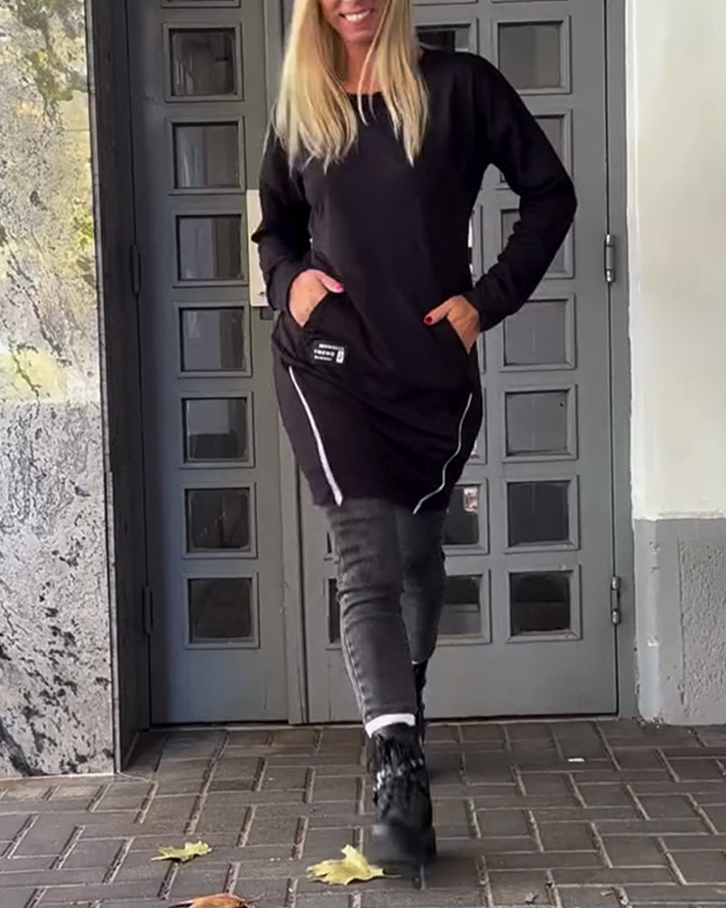 Casual Long-Sleeve Zipper Dress