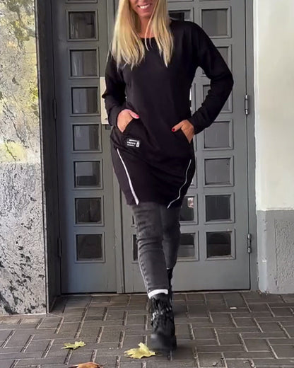 Casual Long-Sleeve Zipper Dress