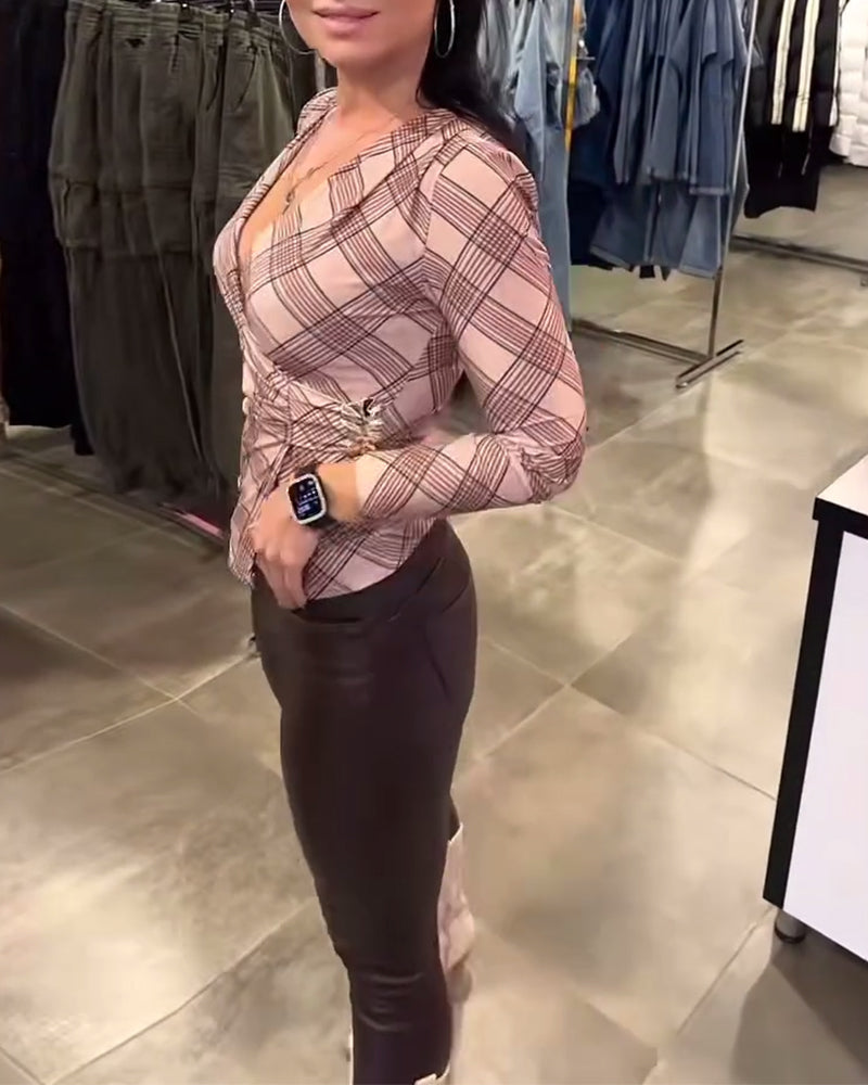 Fitted Plaid Waist Top