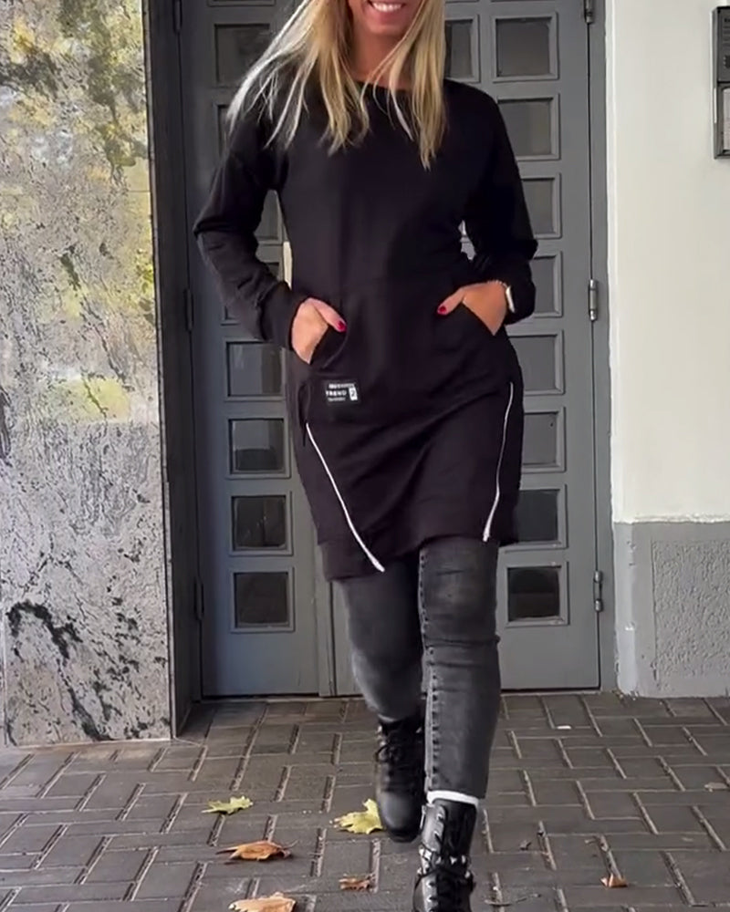 Casual Long-Sleeve Zipper Dress