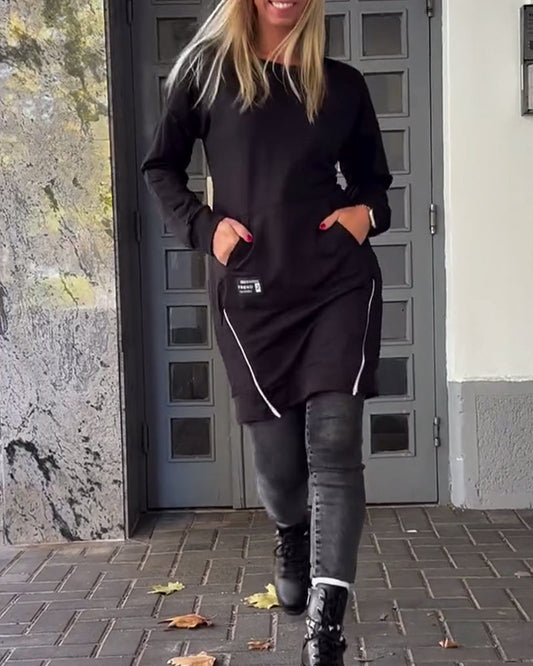 Casual Long-Sleeve Zipper Dress