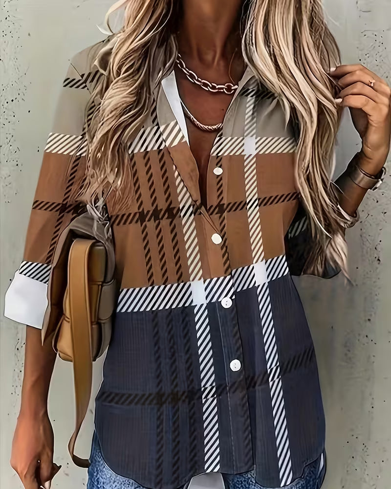 Chic Striped Lapel Shirt with Trendy Print