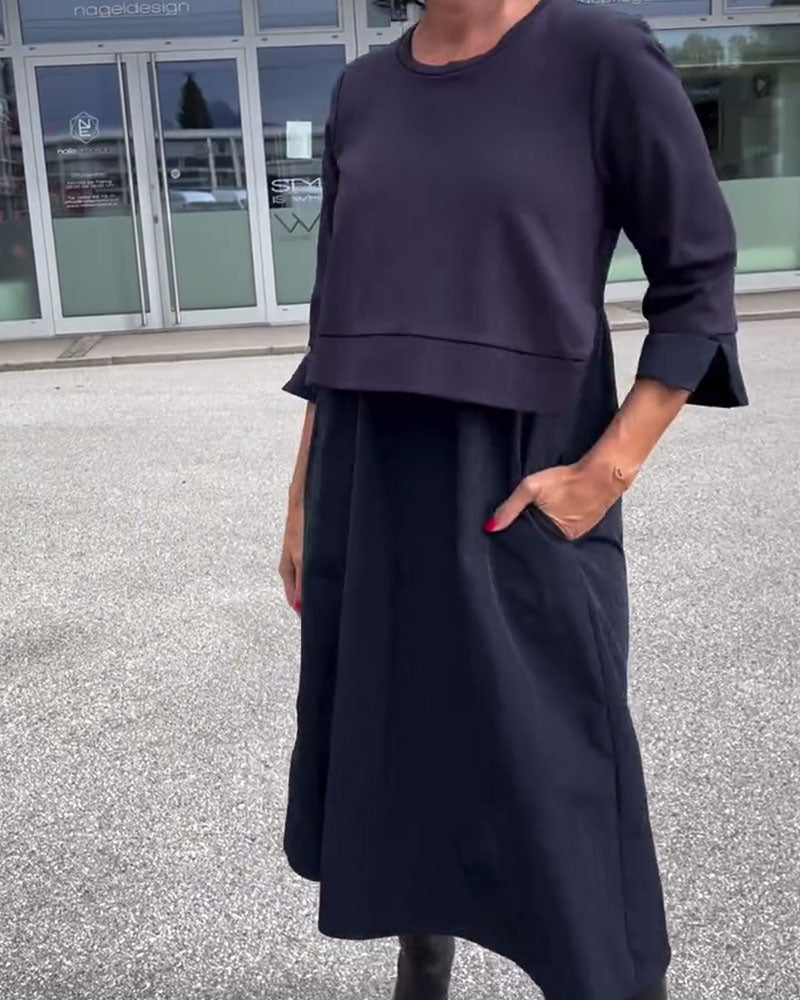 Chic Patchwork Round Neck Dress