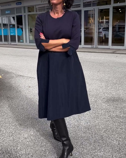 Chic Patchwork Round Neck Dress