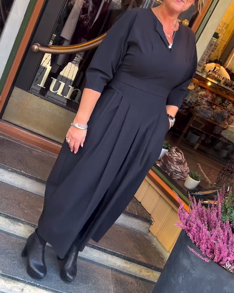 Slit Dress with Lantern Sleeves